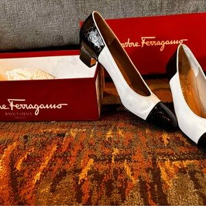 Salvatore Ferragamo Black and White Heels